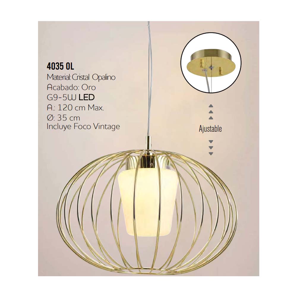 LUMINARIA COLGANTE ORO/OPALINO 1X40W. AITANA