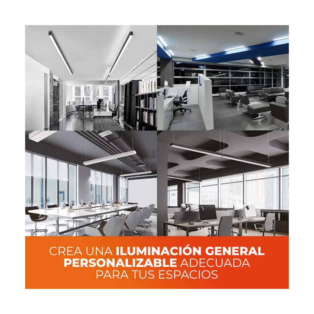 LAMPARA LINEAL LED INTERCONECTABLE 1.20 M 2 EN 1 40 W LUZ BLANCA AJUSTABLE UGR<19 NO ATENUABLE LED INTEGRADO 40LFCLED1285MVCCB