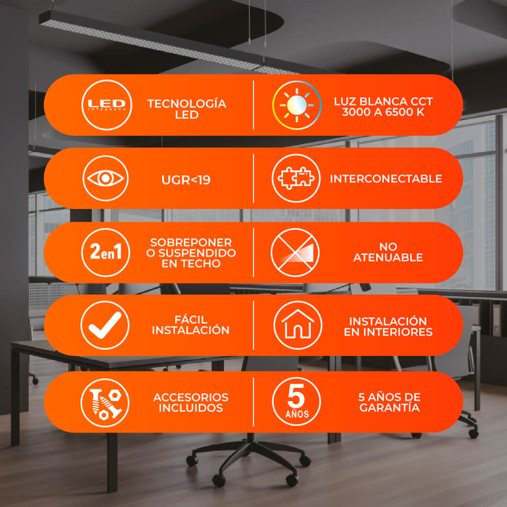 LUMINARIO LED SOBREPONER/SUSPENDIDO INT 40W NEGRO