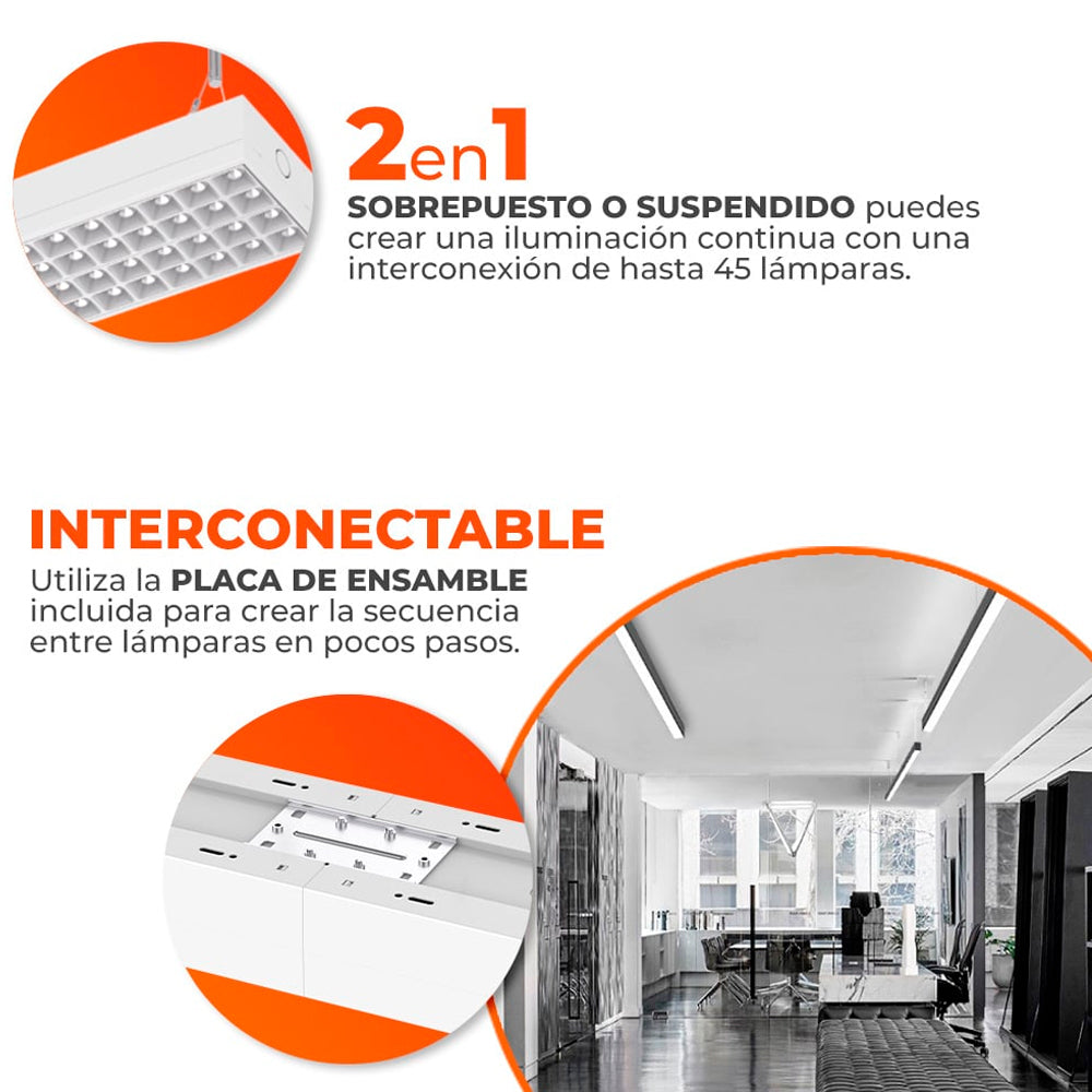 LUMINARIO LED SOBREPONER/SUSPENDIDO INT 40W NEGRO