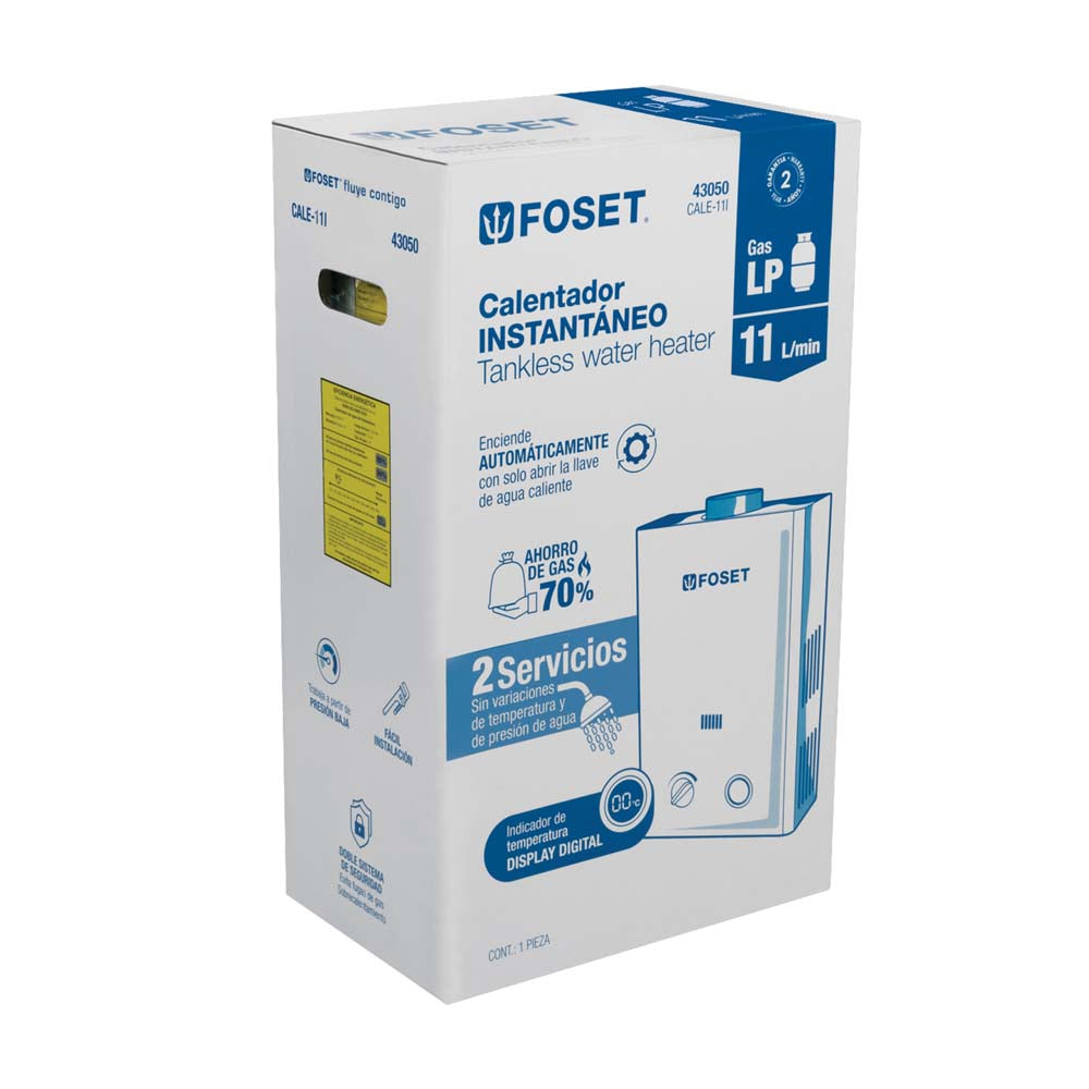 CALENTADOR PASO INSTANTANEO 11L/MIN GAS LP 1 1/2 SERV. 43050 CALE-11I FOSET