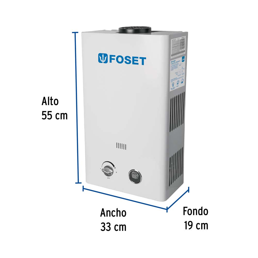 CALENTADOR PASO INSTANTANEO 11L/MIN GAS LP 1 1/2 SERV. 43050 CALE-11I FOSET