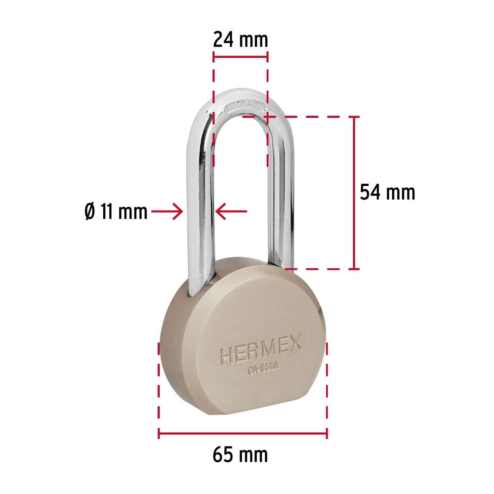 CANDADO REDONDO 65MM GANCHO LARGO LLAVE DE PUNTOS BLISTER MCA TRUPER