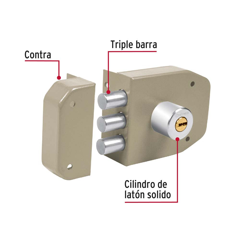 CERRADURA DE SOBREPONER 3 BARRAS INSTALA-FACIL LLAVE PUNTOS
