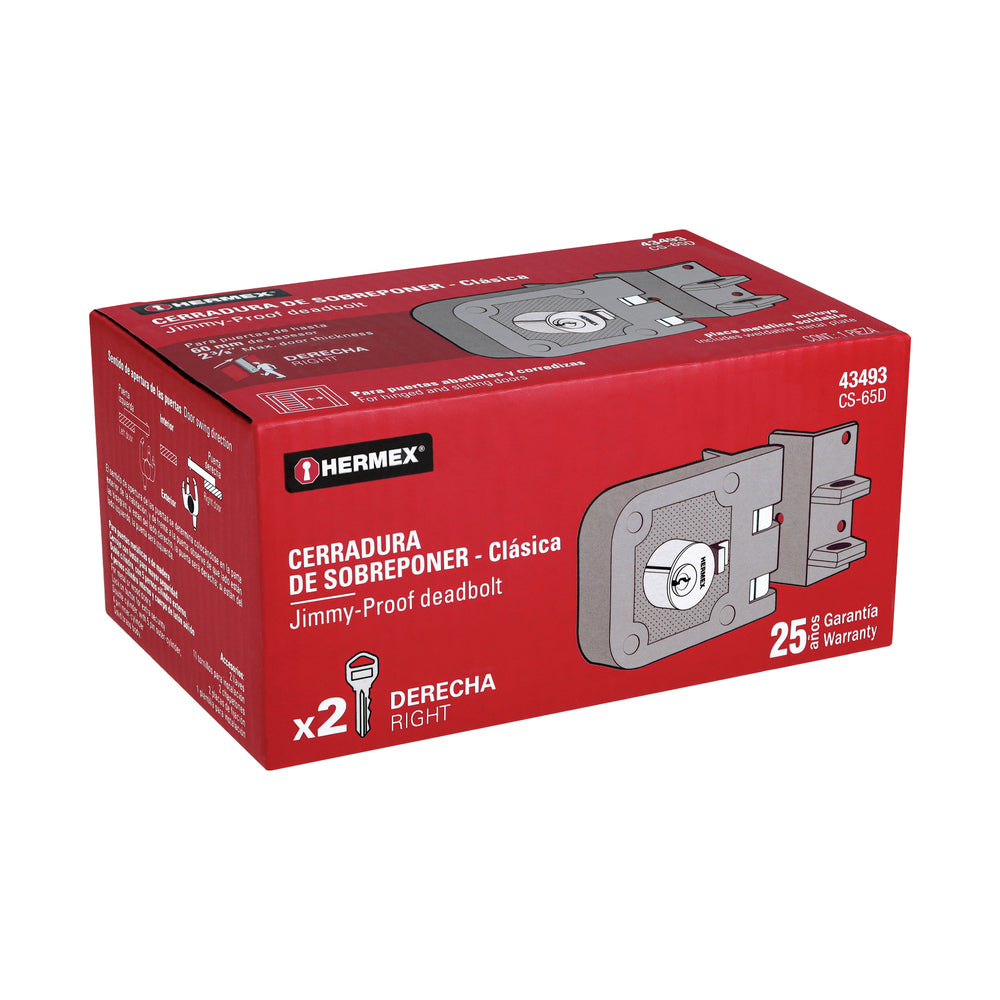 CERRADURA DE SOBREPONER DOBLE CILINDRO DERECHA MCA TRUPER HERMEX