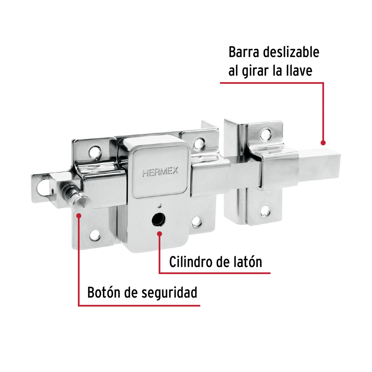 CERRADURA DE BARRA FIJA LLAVE TETRA DERECHA BLISTER