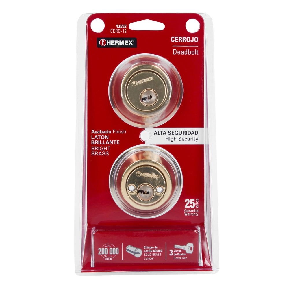 CERROJO LATON BRILLANTE DOBLE CILINDRO MCA TRUPER HERMEX *** SIMILAR 23610 ***