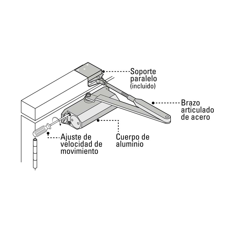 CIERRAPUERTAS HIDRAULICO COLOR ALUMINIO CIPU MCA HERMEX