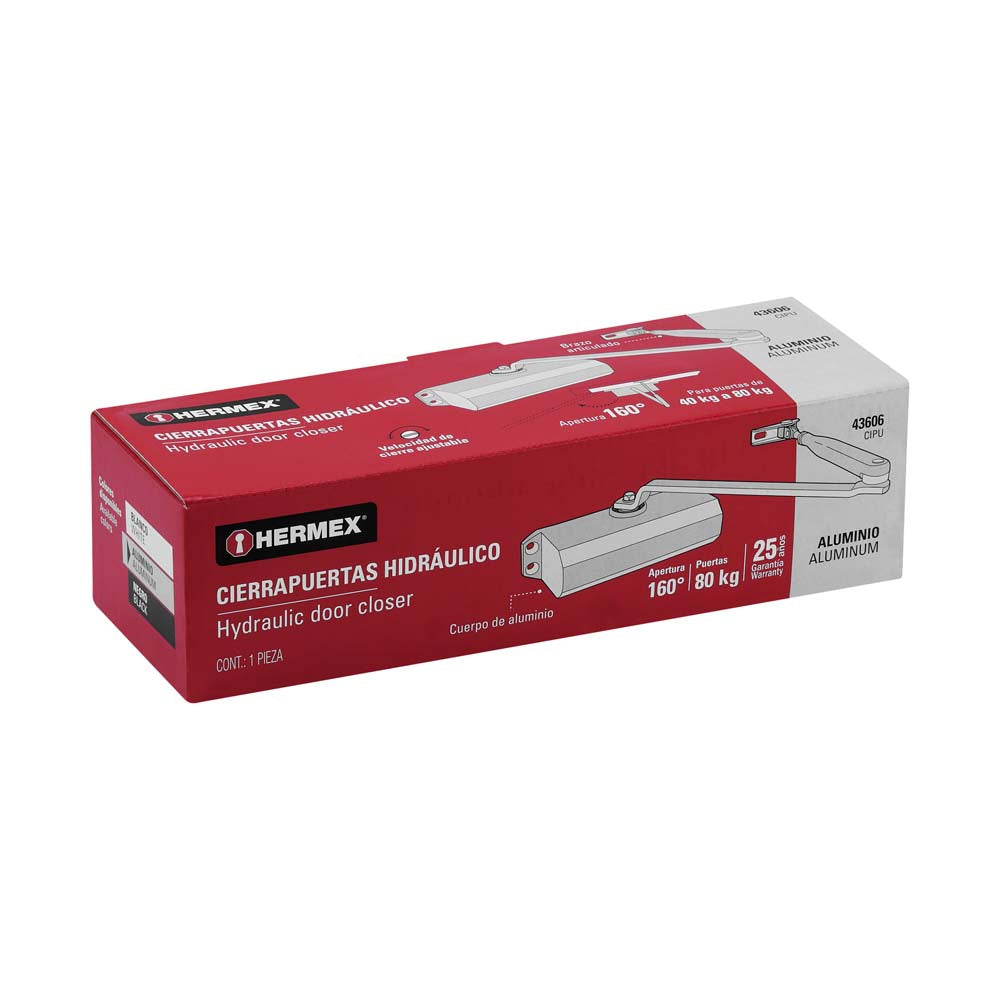 CIERRAPUERTAS HIDRAULICO COLOR ALUMINIO CIPU MCA HERMEX
