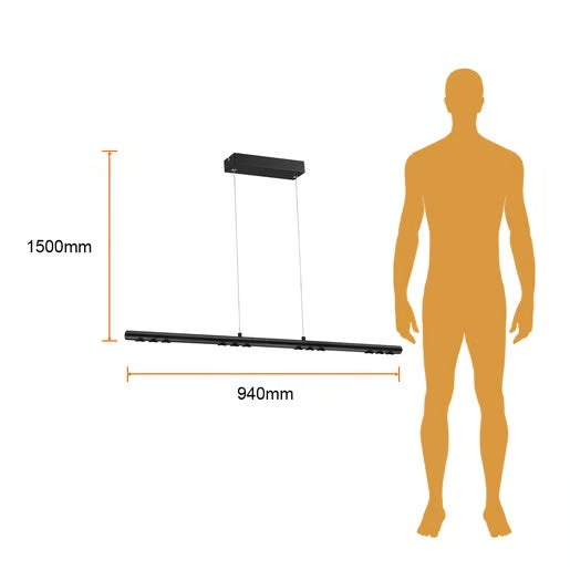 LAMPARA LINEAL COLGANTE LED METAL 94CM 43W LUZ CALIDA BRILLANTE IRC90 NO ATENUABLE 43CTLLED173MV30N