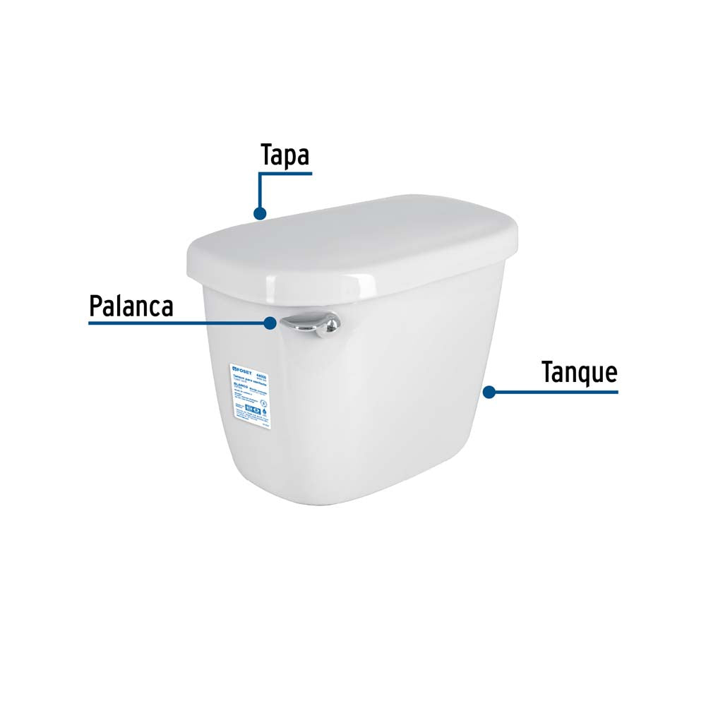 TANQUE BAJO CERAMICO COLOR BLANCO MCA FOSET