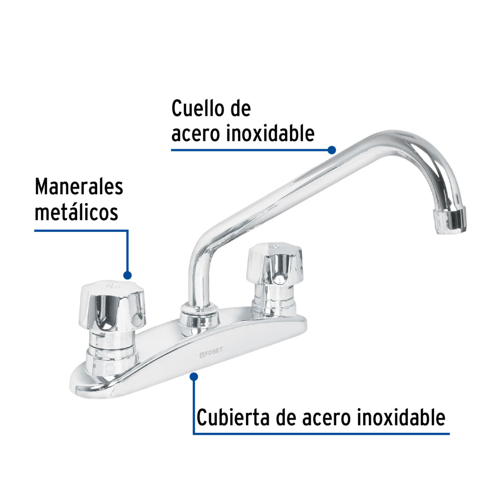 MEZCLADORA DE FREGADERO METALICA BASE CURVA FOSET AQUA