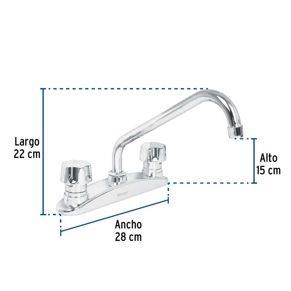 MEZCLADORA DE FREGADERO METALICA BASE CURVA FOSET AQUA