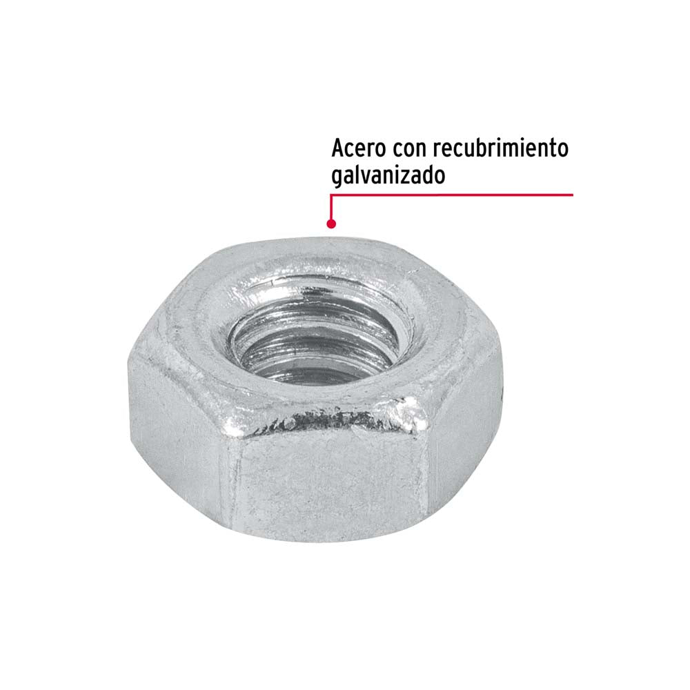 TUERCA DE ACERO GALVANIZADO HEXAGONAL DE 1/4" TRUPER FIERO ***BOLSA 250 PZAS***