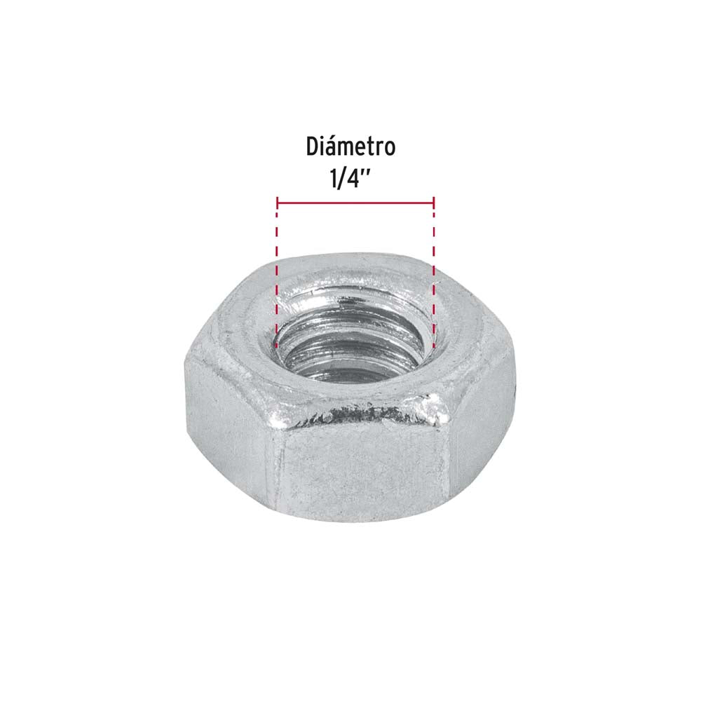 TUERCA DE ACERO GALVANIZADO HEXAGONAL DE 1/4" TRUPER FIERO ***BOLSA 250 PZAS***