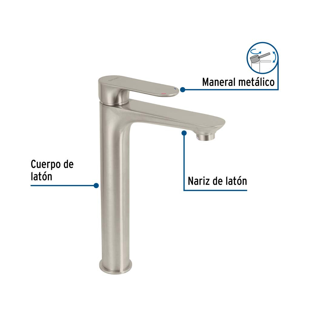 MONOMANDO SATIN CUELLO ALTO PARA LAVABO 30X25X20CM FOSET RIVIERA
