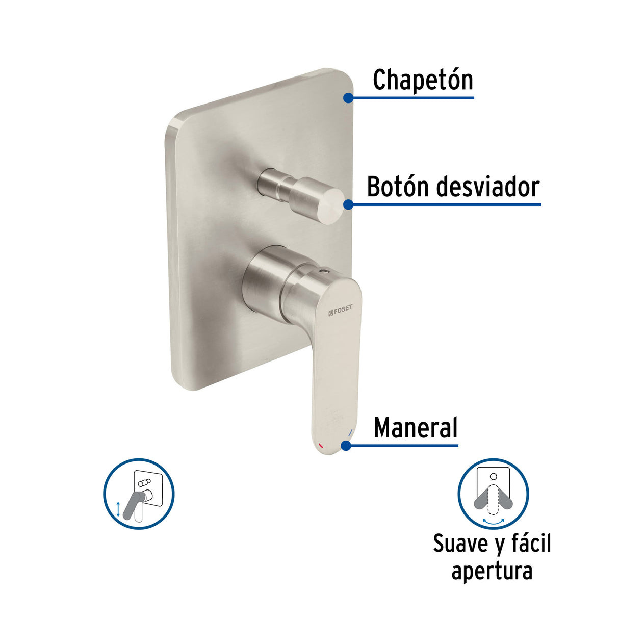MONOMANDO PARA REGADERA CON DESVIADOR SATIN FOSET RIVIERA