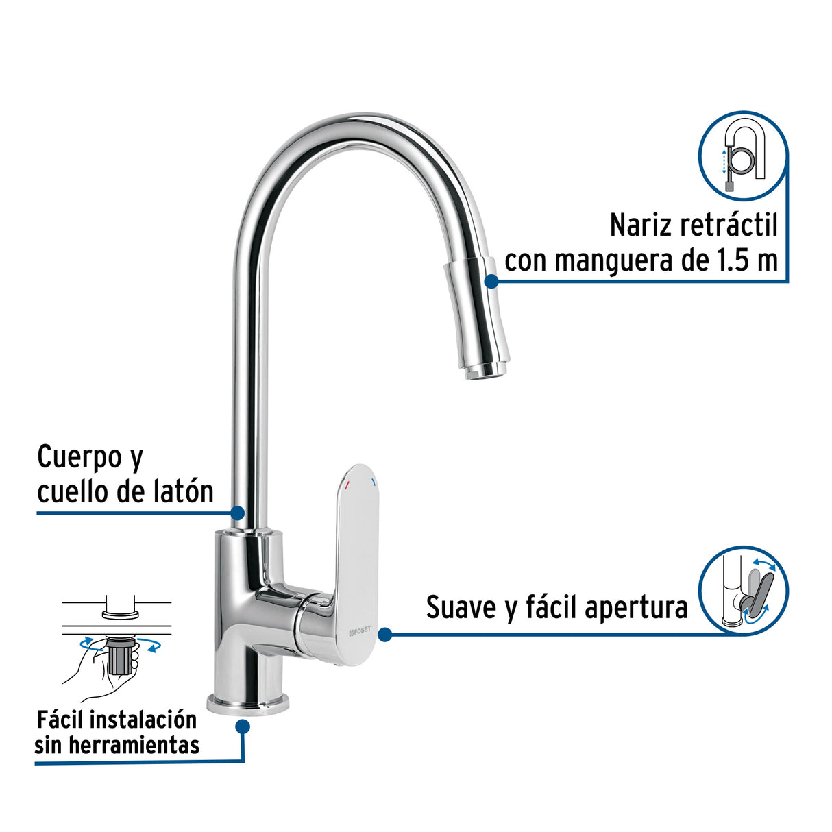 MEZCLADORA PARA FREGADERO CON MANGUERA EXTRAIBLE FOSET RIVIERA