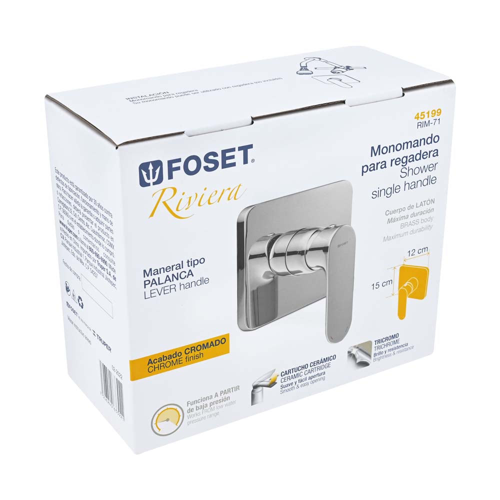 MONOMANDO CROMO P/ REGADERA SIN DESVIADOR FOSET RIVIERA