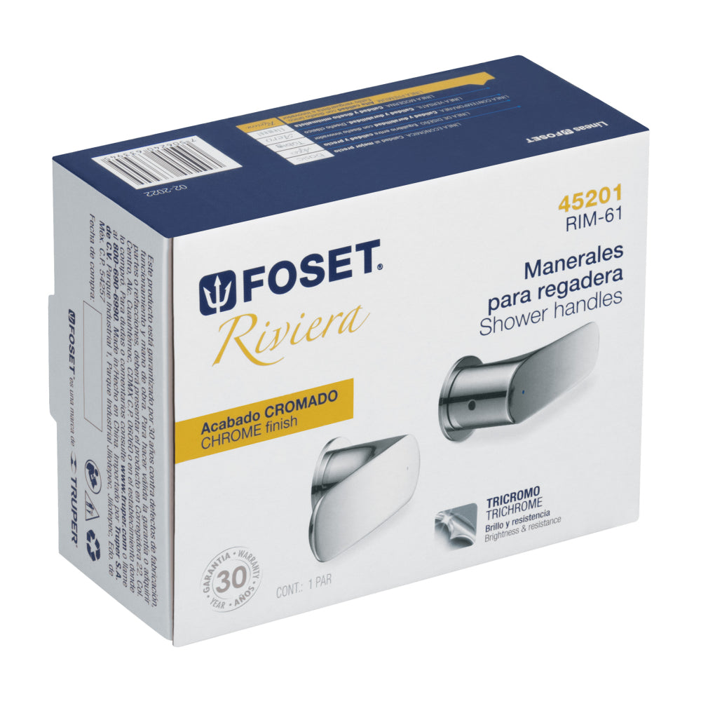 JUEGO DE 2 MANERALES REGADERA CROMO FOSET RIVIERA *** OFRECER 45201 O MPG ***