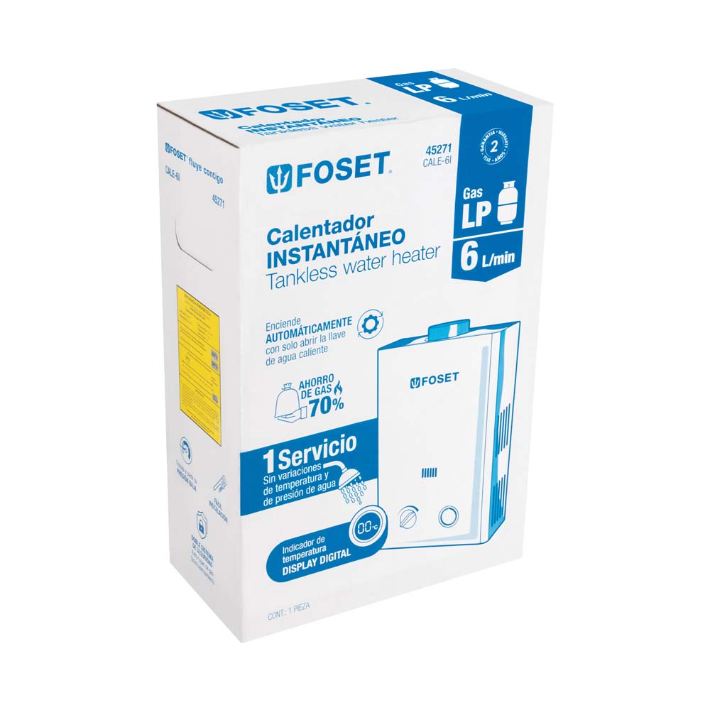 CALENTADOR DE PASO INSTANTANEO 6L/MIN. 1 SERVICIO GAS L.P. CALE-6I 45271 TRUPER
