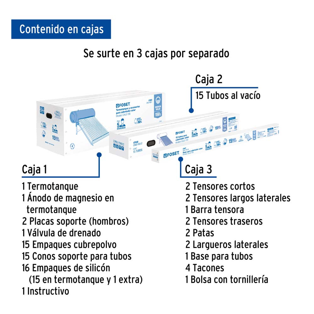 CALENTADOR DE AGUA SOLAR 180 LITROS 4 A 5 PERSONAS MCA TRUPER FOSET