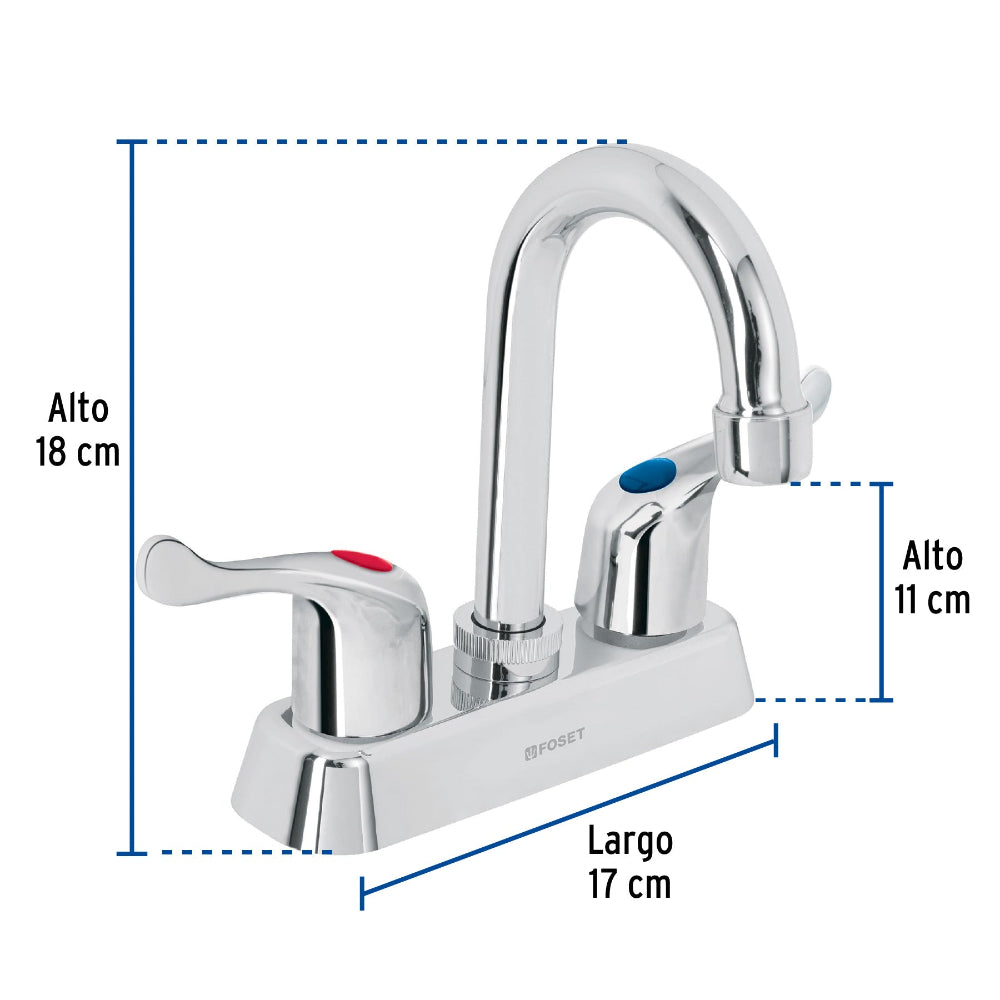 MEZCLADORA PLASTICA PARA LAVABO CUELLO TIPO BAR PALANCA TRUPER FOSET BASIC