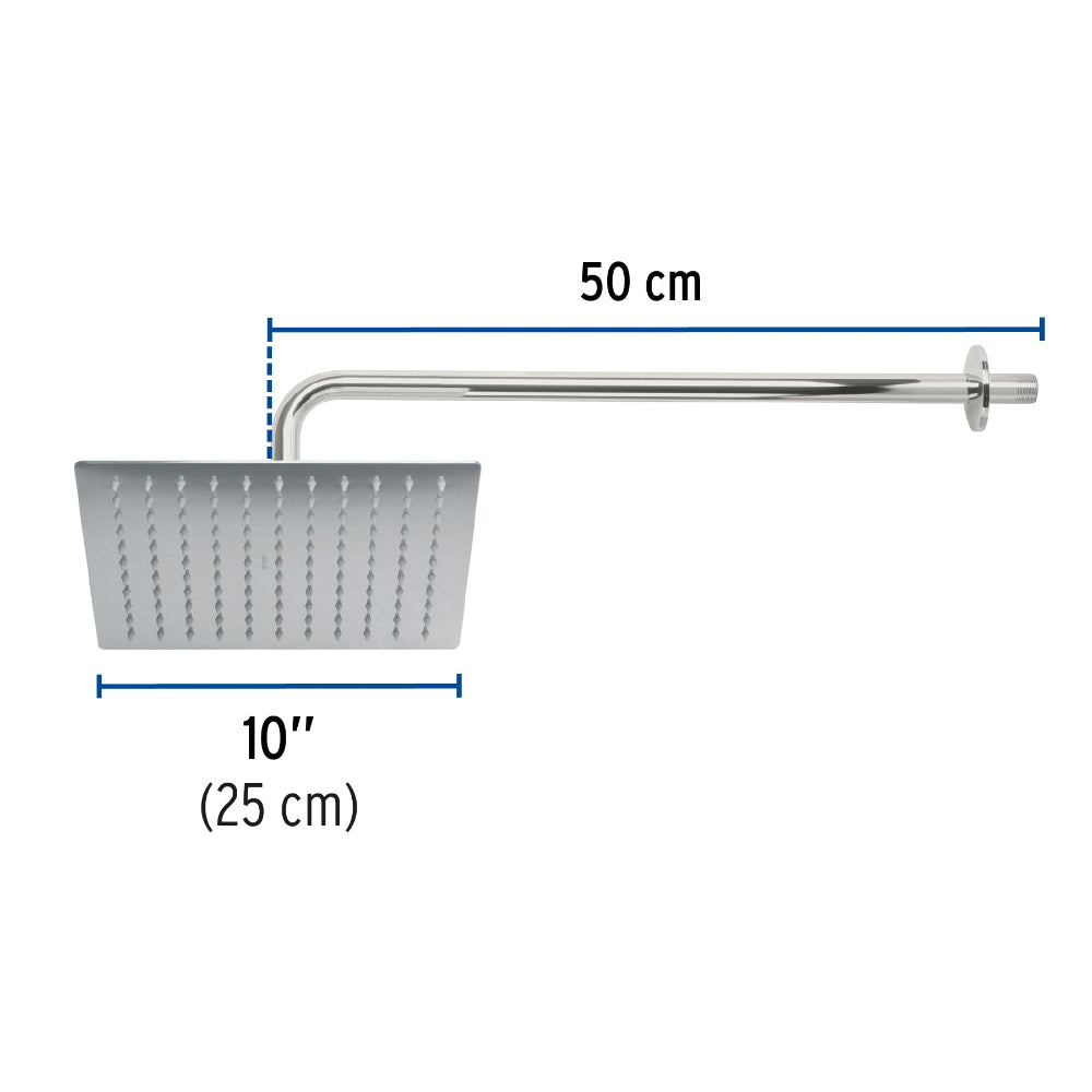 REGADERA ACERO INOXIDABLE 10" CON BRAZO CROMADO RIVIERA MCA TRUPER FOSET