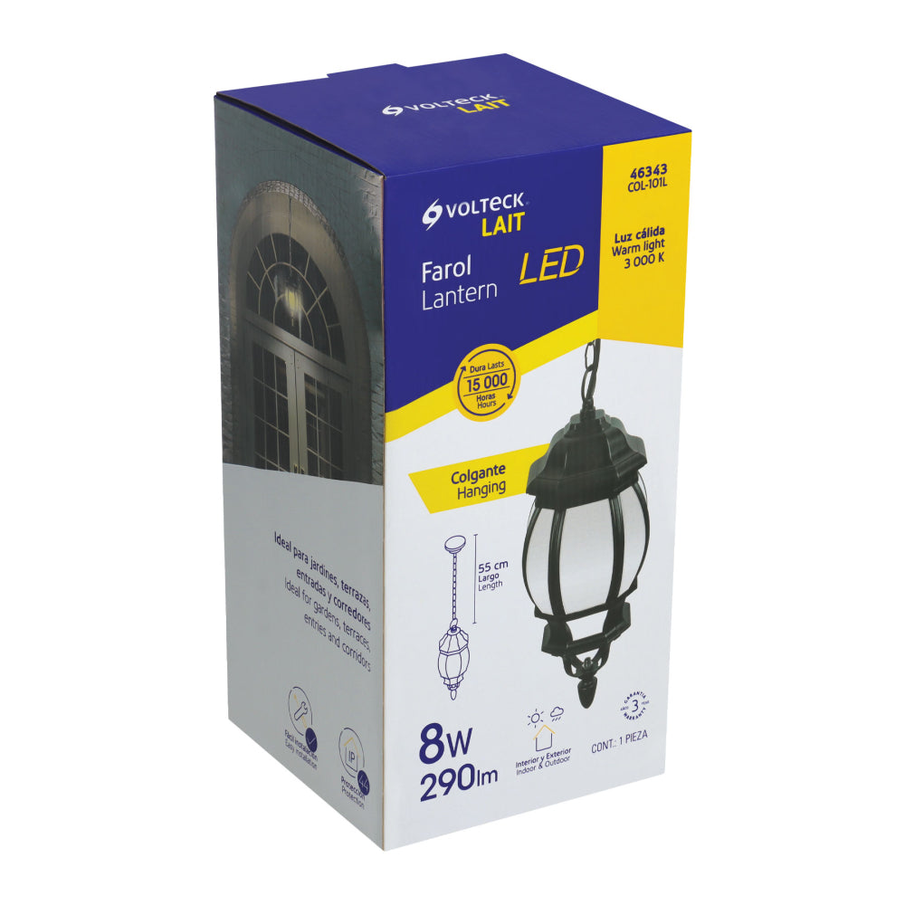 ARBOTANTE LED FAROL COLGANTE 8W/120V. 3000K LUZ CALIDA COL-101L 46343 TRUPER ***HAE2025***