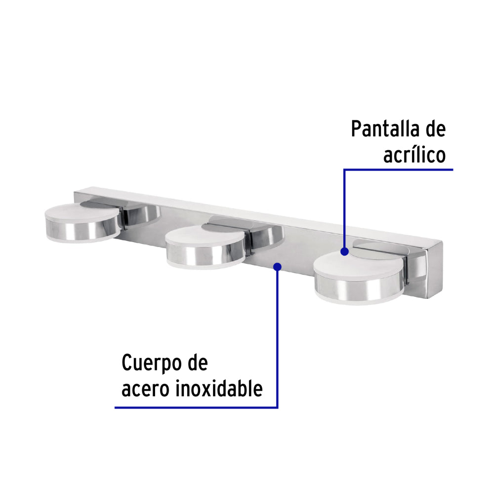ARBOTANTE LED DECORATIVO BAÑO 10W/120-220V. 3 SPOTS 4000K LUZ BLANCA ARB-300L 46346 TRUPER
