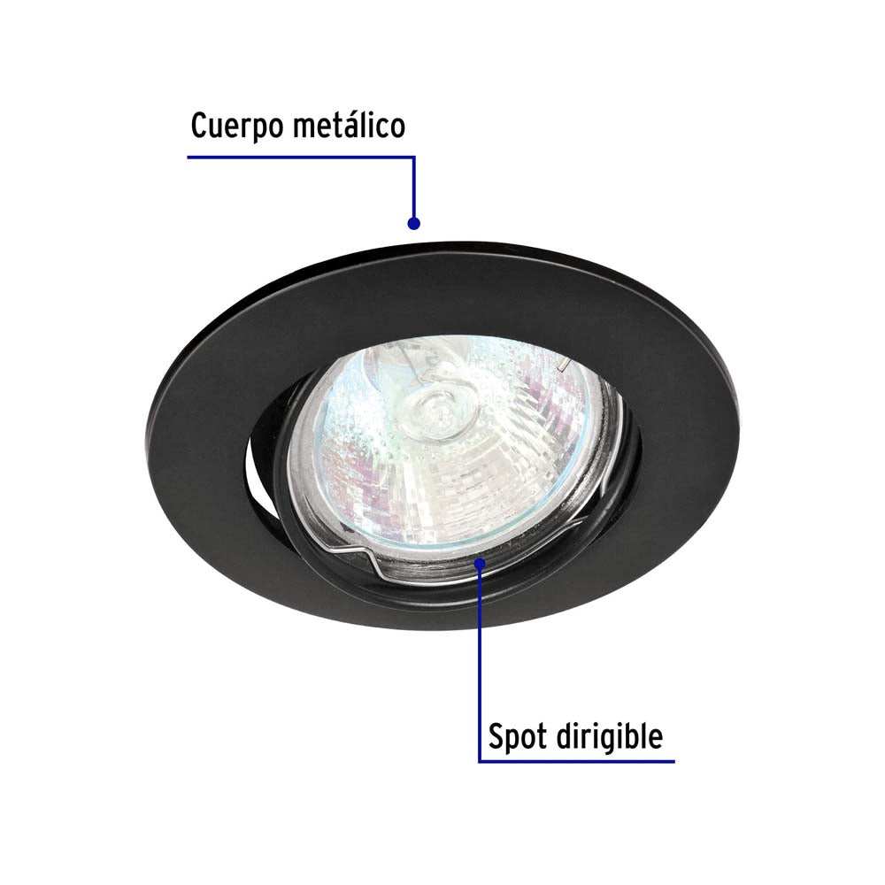 LUMINARIO REDONDO EMPOTRABLE 50W. DIRIGIBLE NEGRO LED O HALOGENO EMP-104S 46617 TRUPER *** OFRECER YD-330/N ***