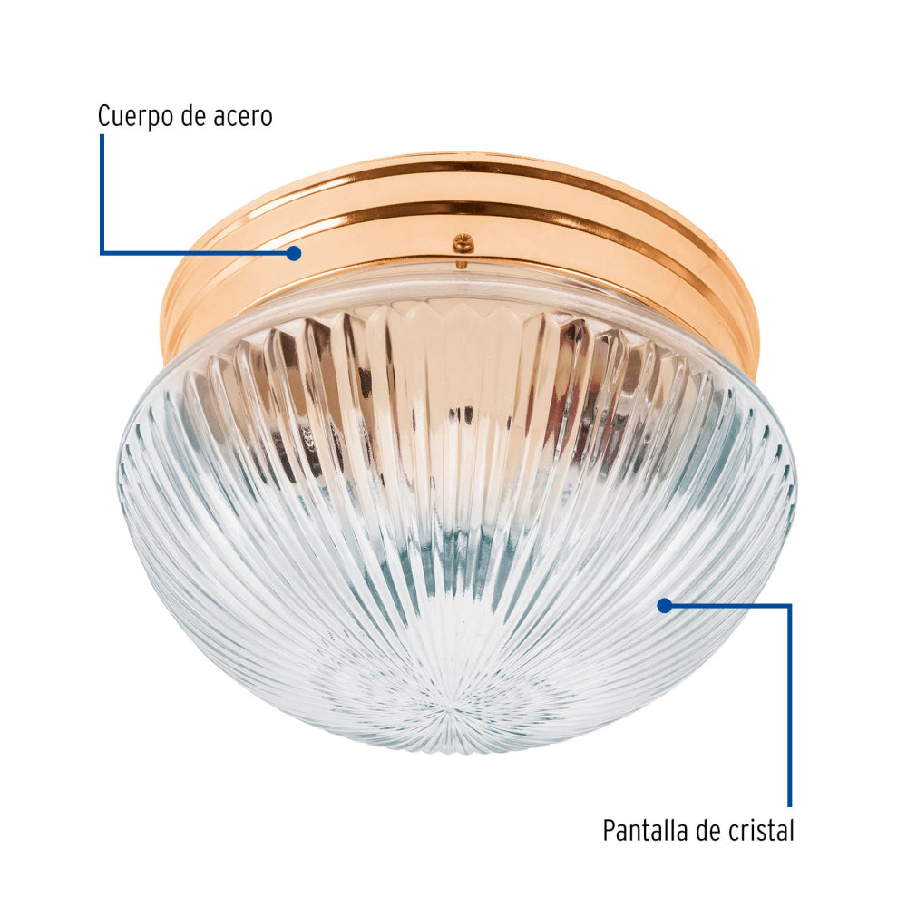 LUMINARIO DECORATIVO SOBREPONER 120W/127V. PANTALLA CRISTAL ACERO LATONADO SOB-100S 46627 TRUPER