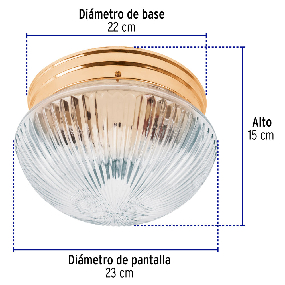 LUMINARIO DECORATIVO SOBREPONER 120W/127V. PANTALLA CRISTAL ACERO LATONADO SOB-100S 46627 TRUPER