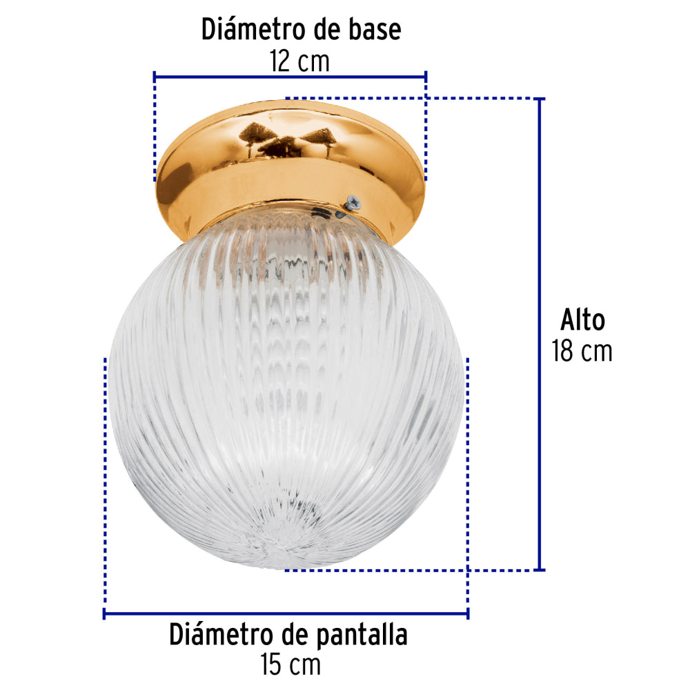 LUMINARIO DECORATIVO SOBREPONER 60W/127V. PANTALLA CRISTAL ACERO LATONADO SOB-102S 46628 TRUPER