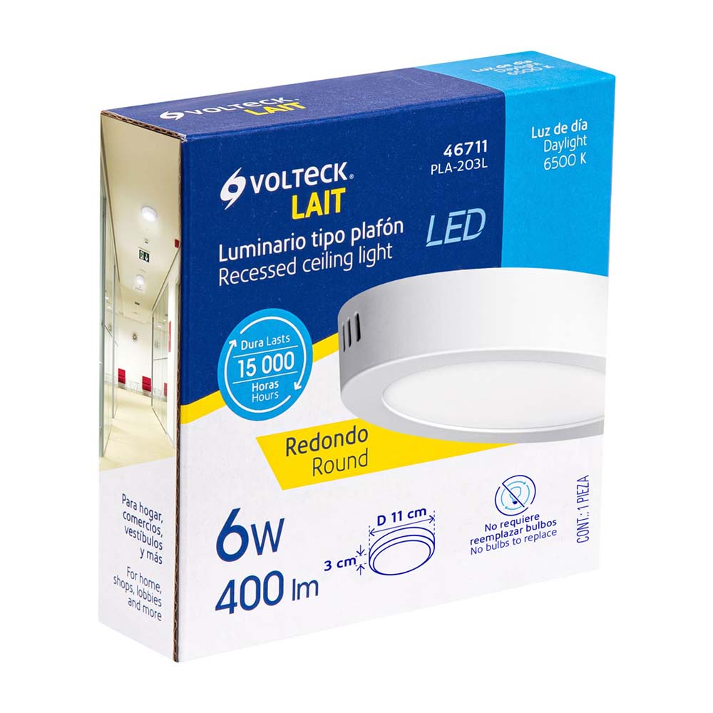 LUMINARIO REDONDO INTERIOR LED 6W 100-240V 6500K BCO *** SUSTITUTO 6PTLLEDR65MVB *** VOLTECK LAIT