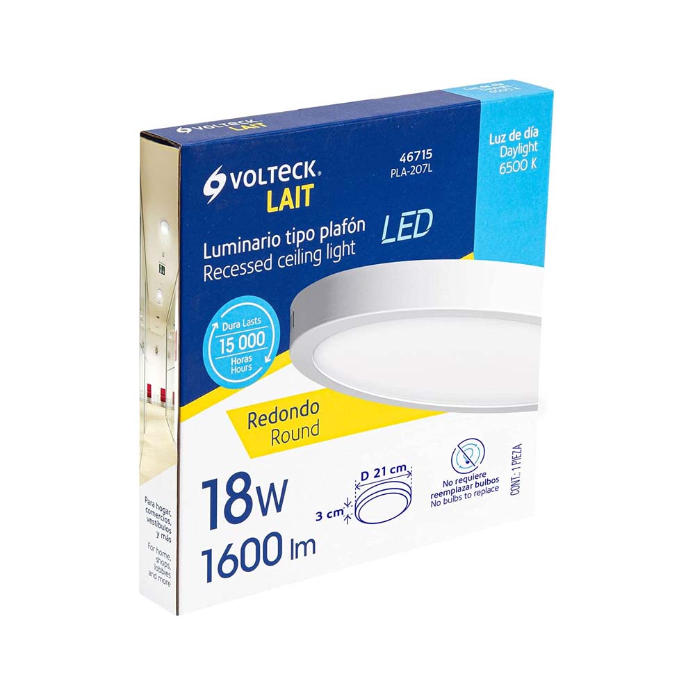 LUMINARIO REDONDO SOBREPONER LED 18W/120-240V. BLANCO 6500K LUZ DE DIA PLA-207L 46715 TRUPER