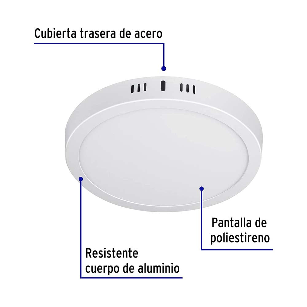 LUMINARIO REDONDO SOBREPONER LED 18W/120-240V. BLANCO 6500K LUZ DE DIA PLA-207L 46715 TRUPER