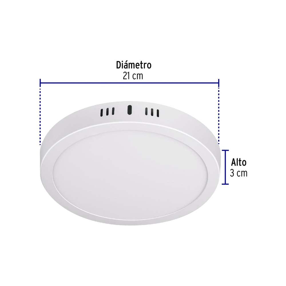 LUMINARIO REDONDO SOBREPONER LED 18W/120-240V. BLANCO 6500K LUZ DE DIA PLA-207L 46715 TRUPER