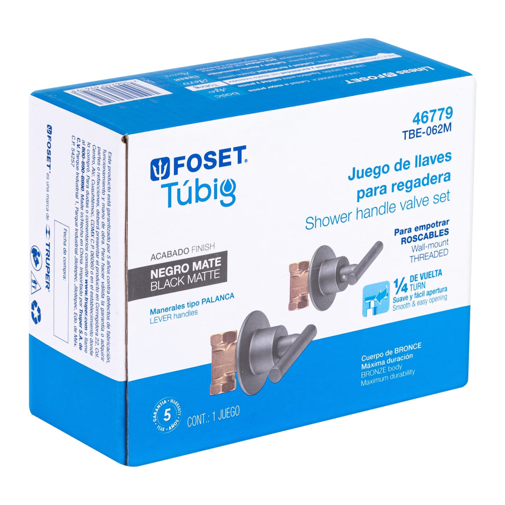 JUEGO MANERALES PALANCA ROSCABLE P/REGADERA NEGRO FOSET TUBIG