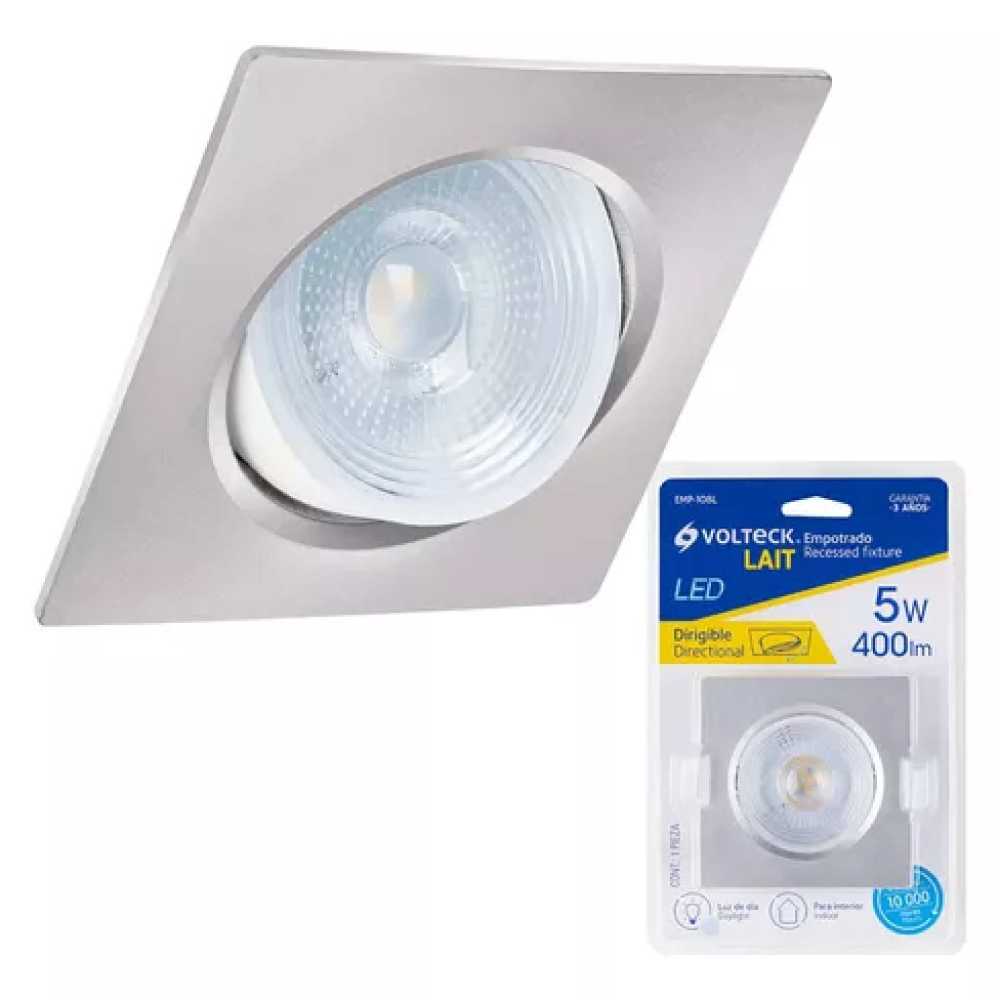 LUMINARIO CUADRADO EMPOTRABLE 5W/120-240V. LED SPOT DIRIGIBLE CROMO MATE EMP-108L 46949 TRUPER