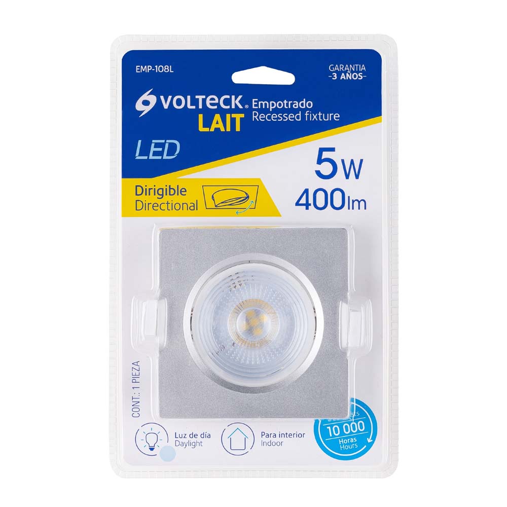 LUMINARIO CUADRADO EMPOTRABLE 5W/120-240V. LED SPOT DIRIGIBLE CROMO MATE EMP-108L 46949 TRUPER