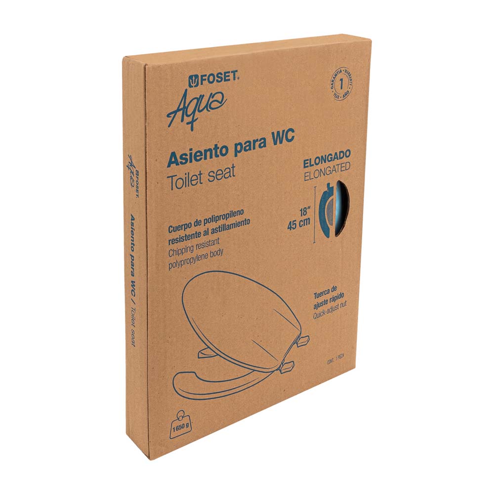 ASIENTO ALARGADO PARA WC ABIERTO AZUL FOSET AQUA