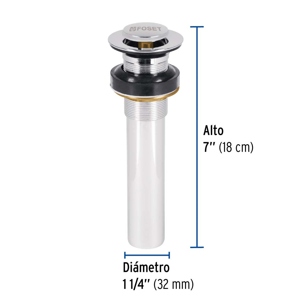 CONTRA P/LAVABO SIN REBOSADERO SISTEMA PUSH CROMO 1-1/4" MCA TRUPER FOSET