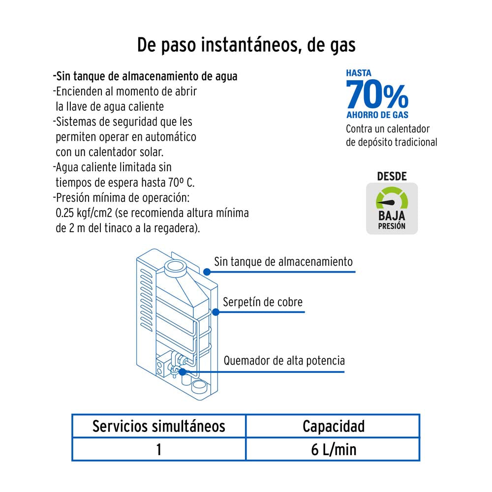 CALENTADOR DE PASO INSTANTANEO 6 /1 SERVICIO GAS NATURAL MCA FOSET