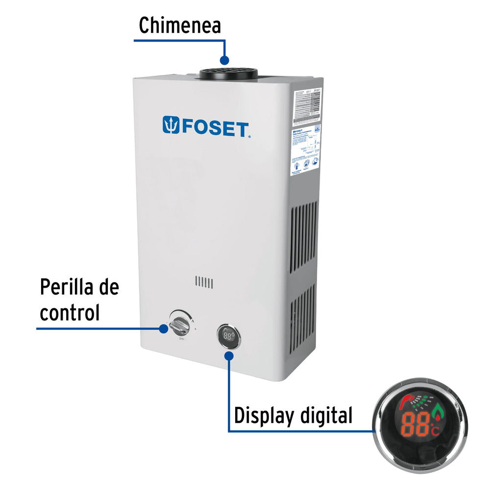 CALENTADOR PASO INSTANTANEO 11L/MIN GAS NATURAL 1 1/2 SERV. 47353 CALE-11I-N FOSET