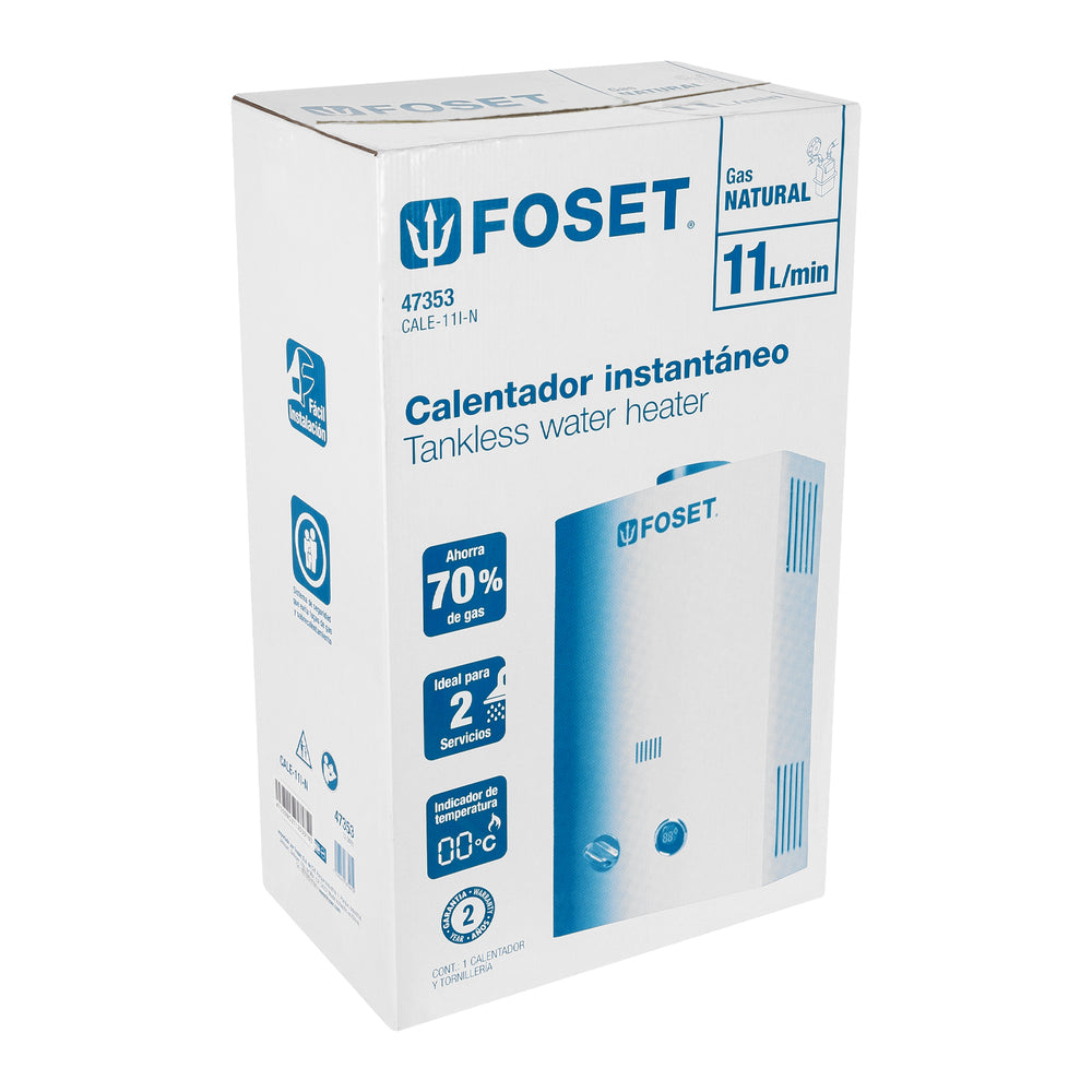 CALENTADOR PASO INSTANTANEO 11L/MIN GAS NATURAL 1 1/2 SERV. 47353 CALE-11I-N FOSET