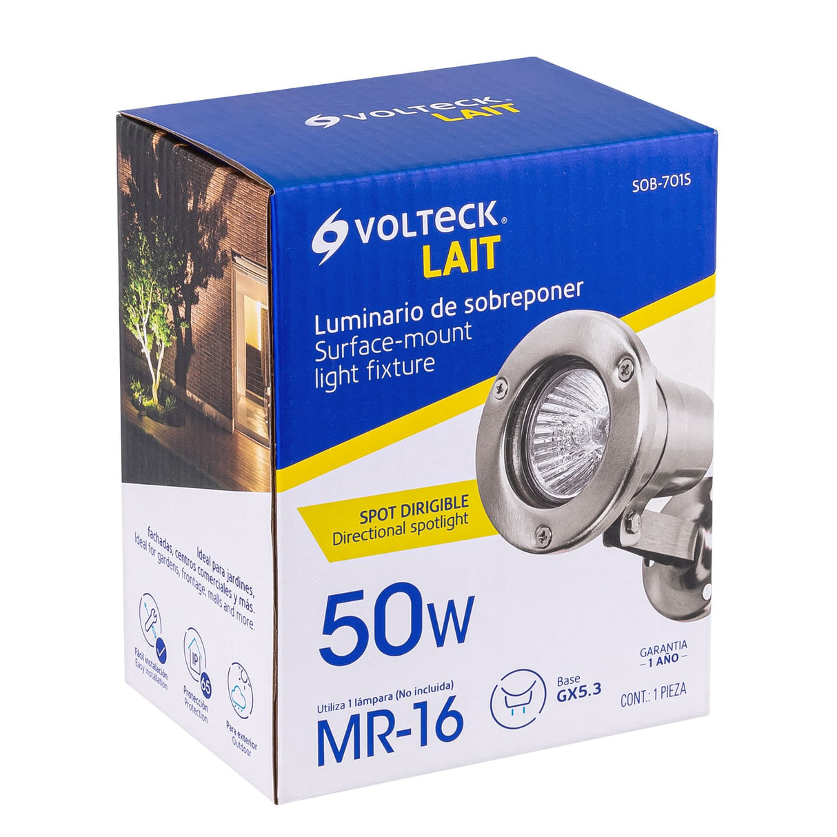 LUMINARIO SPOT PARA PISO 50W/127V. SOBREPONER MR-16 SOB-701S 47393 TRUPER