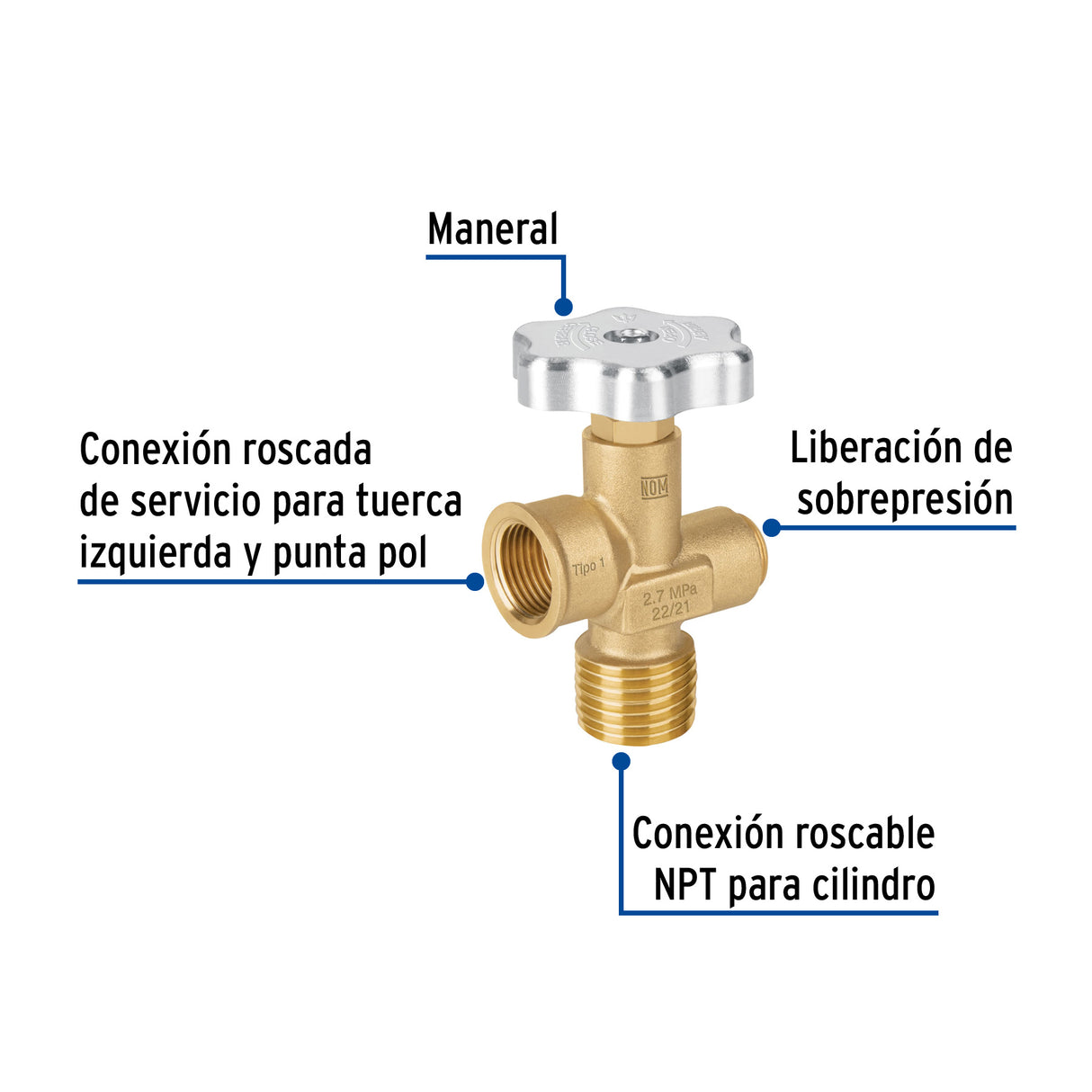 VALVULA PARA CILINDROS DE GAS LP HASTA 45KG VGC-560 MCA FOSET