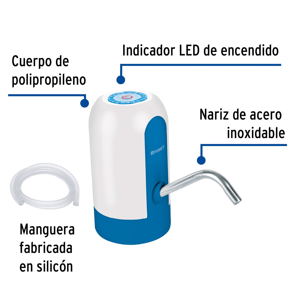 DISPENSADOR RECARGABLE PARA GARRAFON DE AGUA USB 5V. DIGA-01 47806 TRUPER FOSET