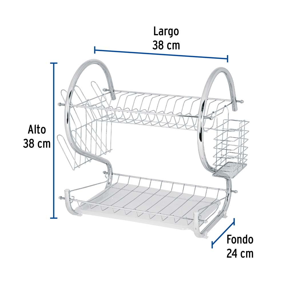 ESCURRIDOR DE ACERO CROMADO 2 NIVLES P/ TRASTES MCA TRUPPER